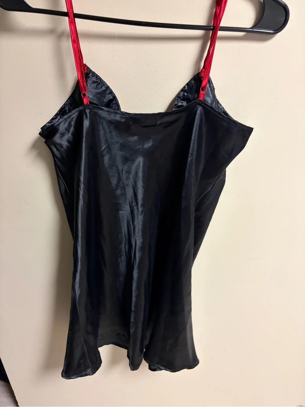 Black & Red Lace Satin Chemise Slip
